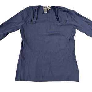 Joseph A Womens Sz Large Blue Knit  Square Neck Sweater 3/4 Sleeve Viscose‎